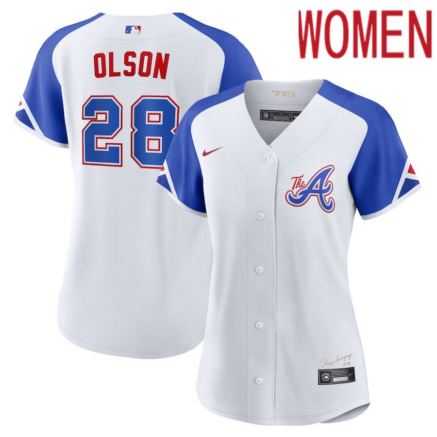 Women Atlanta Braves #28 Matt Olson Nike White 2023 City Connect Replica Player MLB Jersey